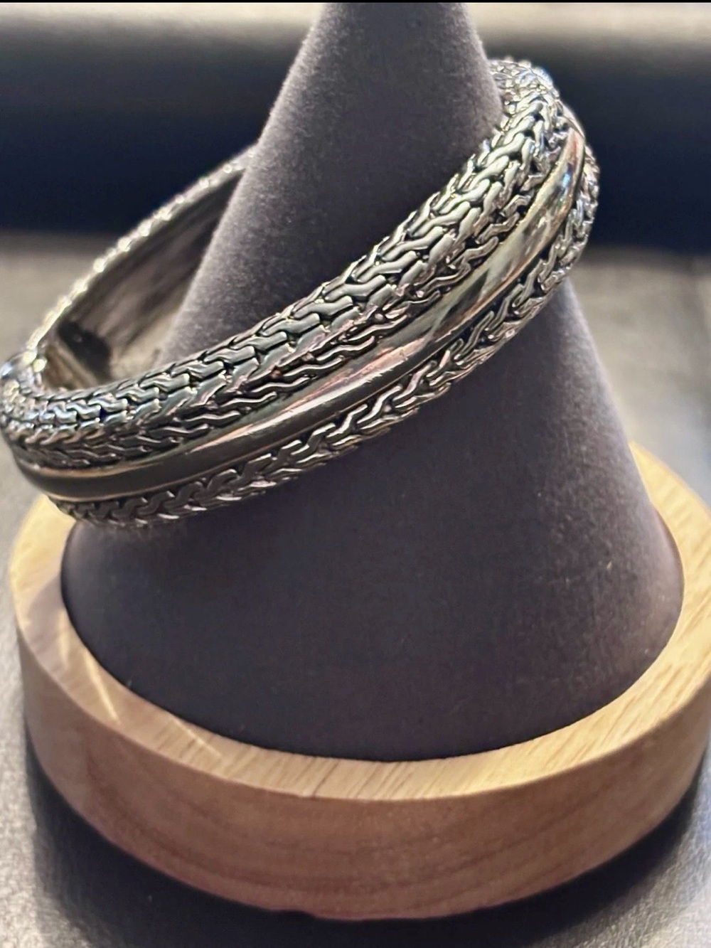 Woven Silver-Tone Cuff Bracelet Braided Clamper Cuff Byzantine Style